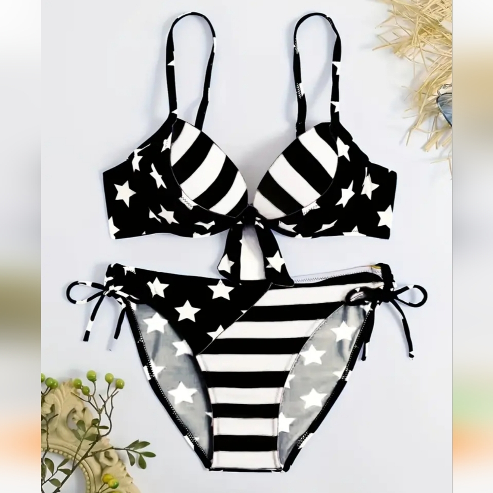🆕️Push Up Underwire Knot Front American Flag Sexy Bikini